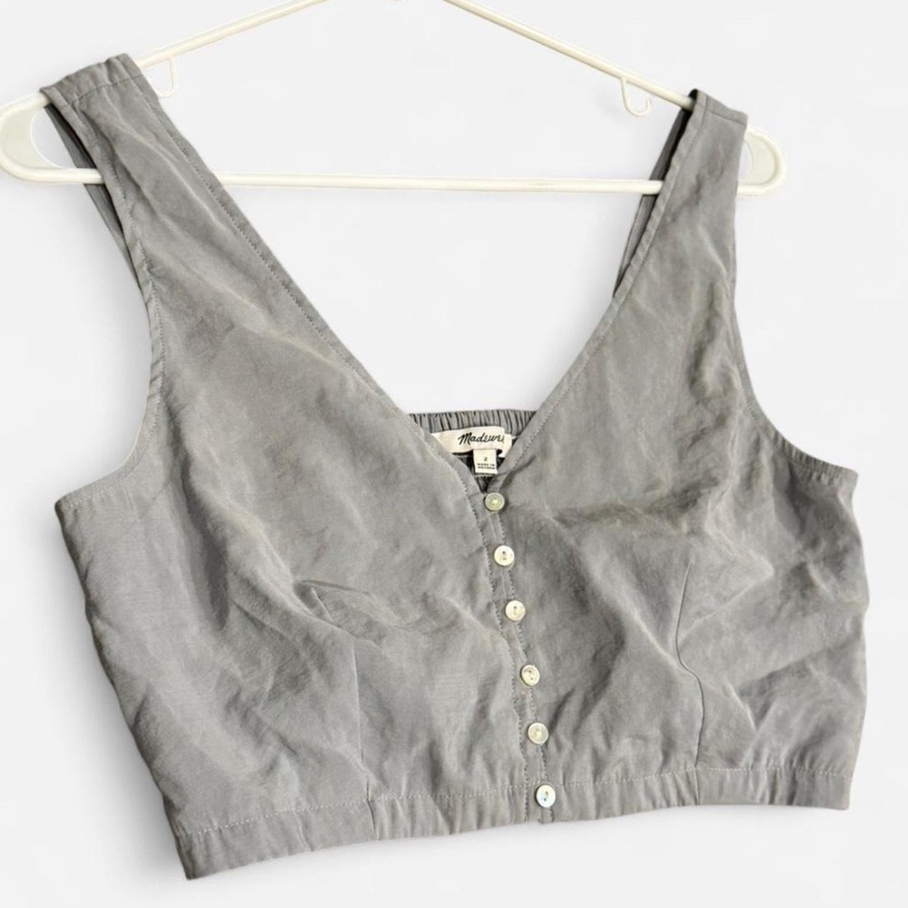Madewell Light Gray Cropped Button-Front Tank Top